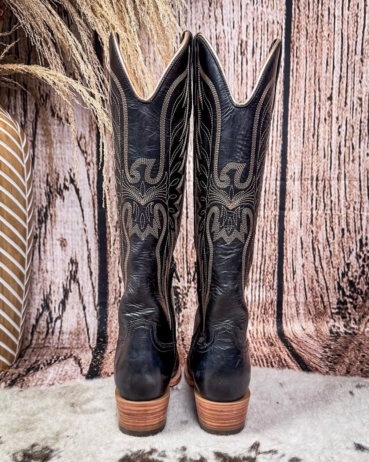 Isabel Black Star Leather Boots - Midnight and Copper