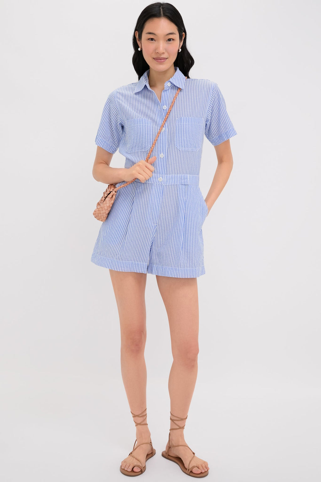 Blue and White Cassi Short Jumpsuit