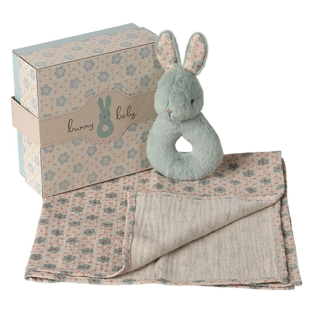 Rabbit Rattle Baby Gift Set - Mint