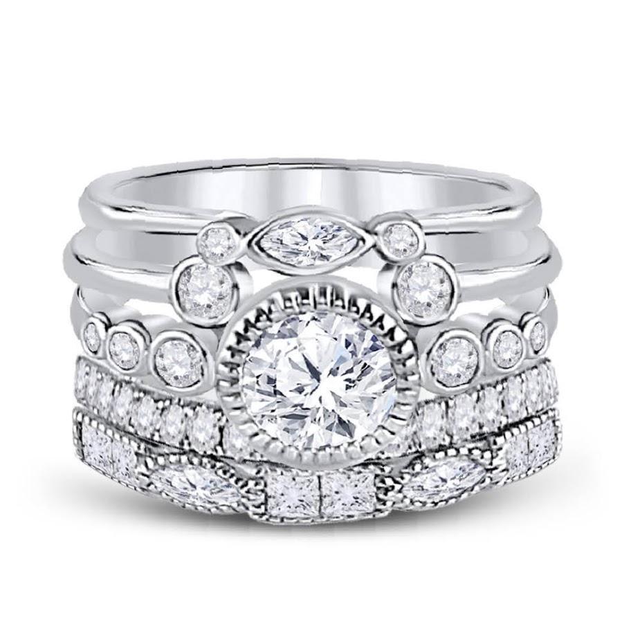 Melina Sterling Silver Stackable Ring Set – CZ Dainty Stacking Rings for Women