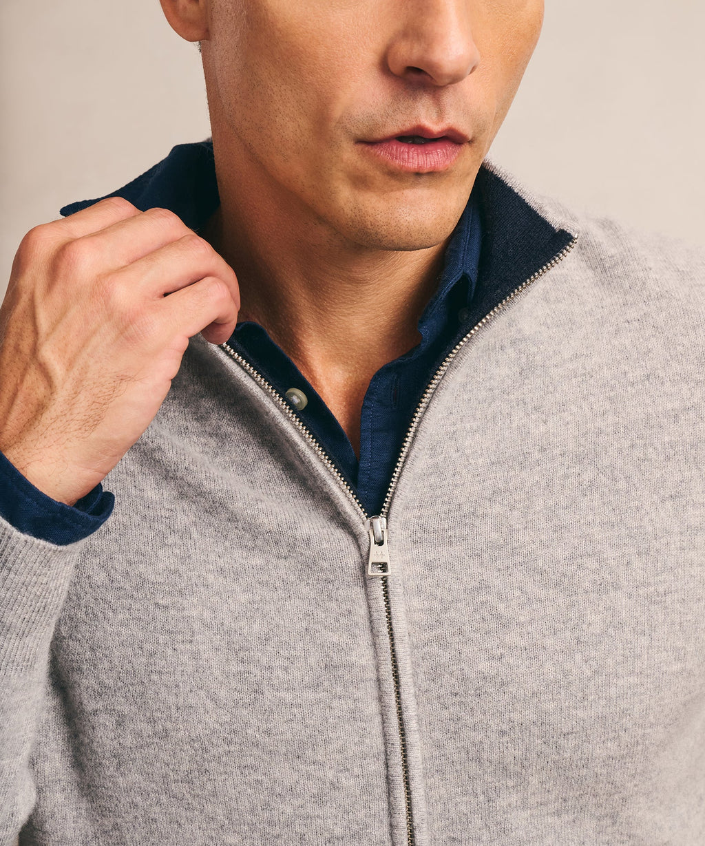 Signature Cashmere Color Blocked Full Zip Sweater