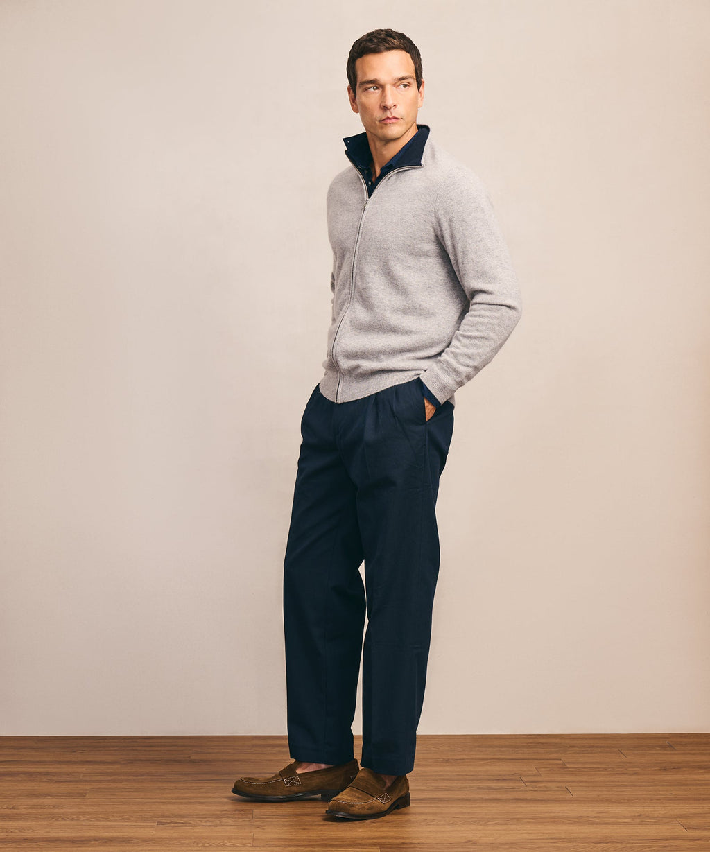 Signature Cashmere Color Blocked Full Zip Sweater