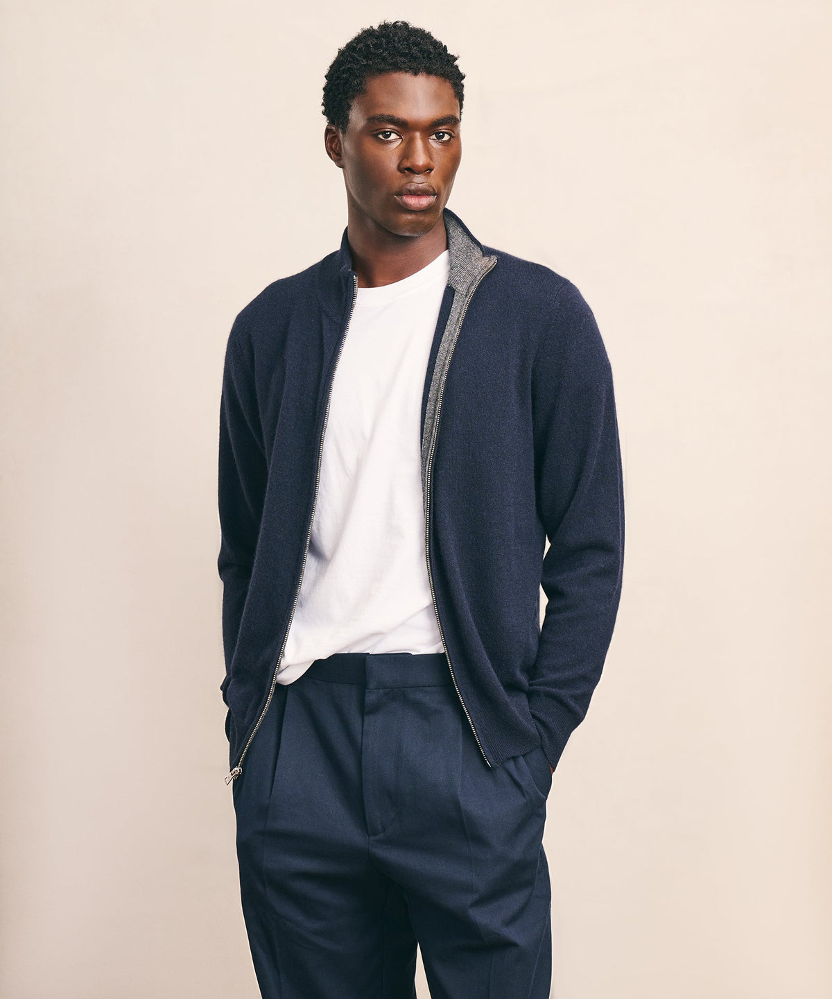 Signature Cashmere Color Blocked Full Zip Sweater