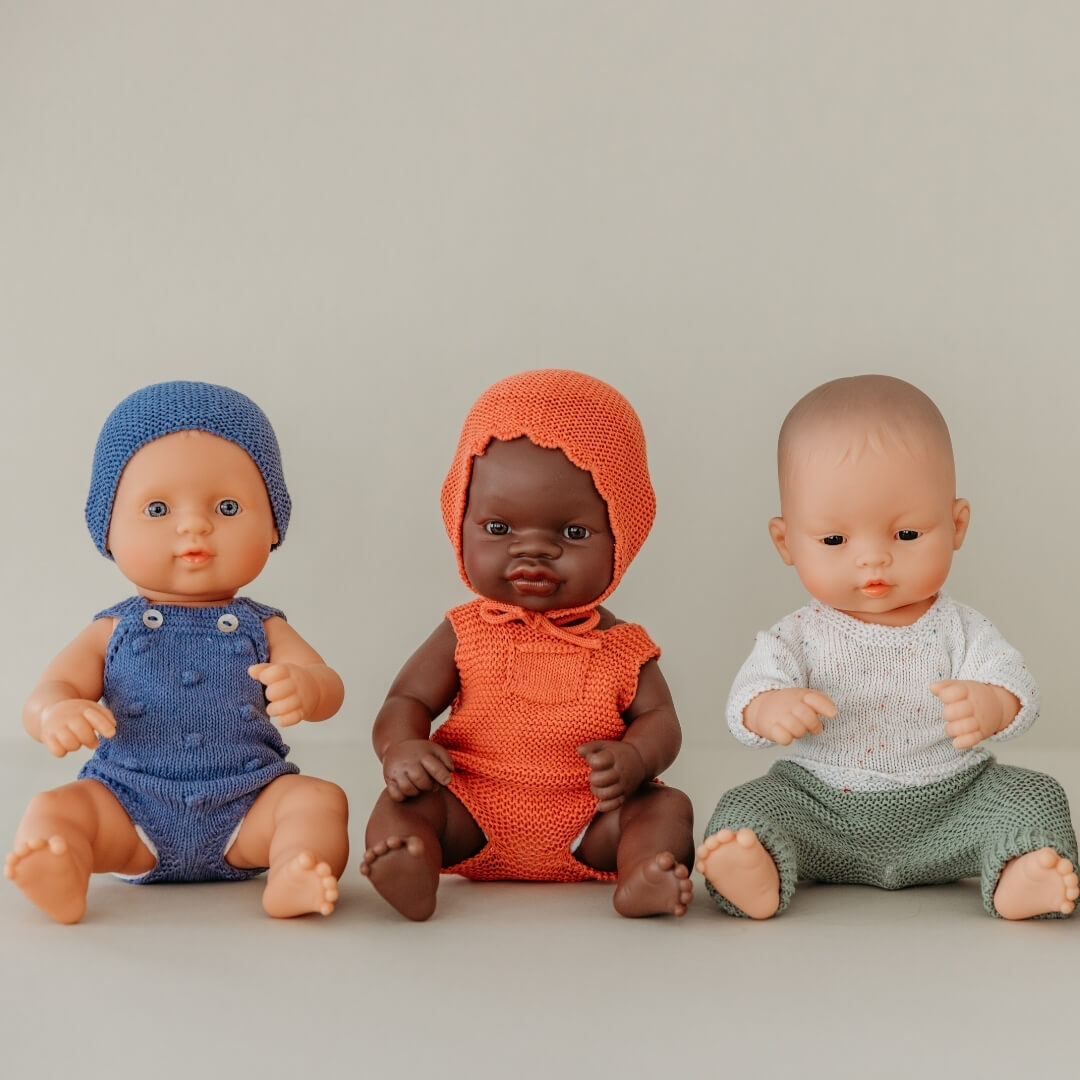 Red Knit Doll Romper and Bonnet Set  - 12"