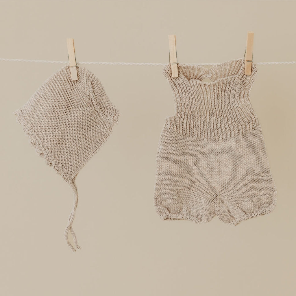 Knit Doll Outfit – 15" Romper & Bonnet