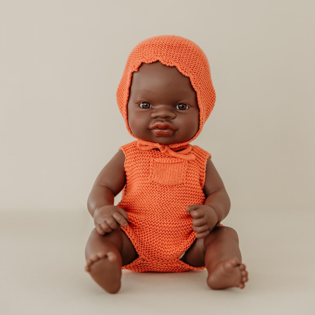 Red Knit Doll Romper and Bonnet Set  - 12"