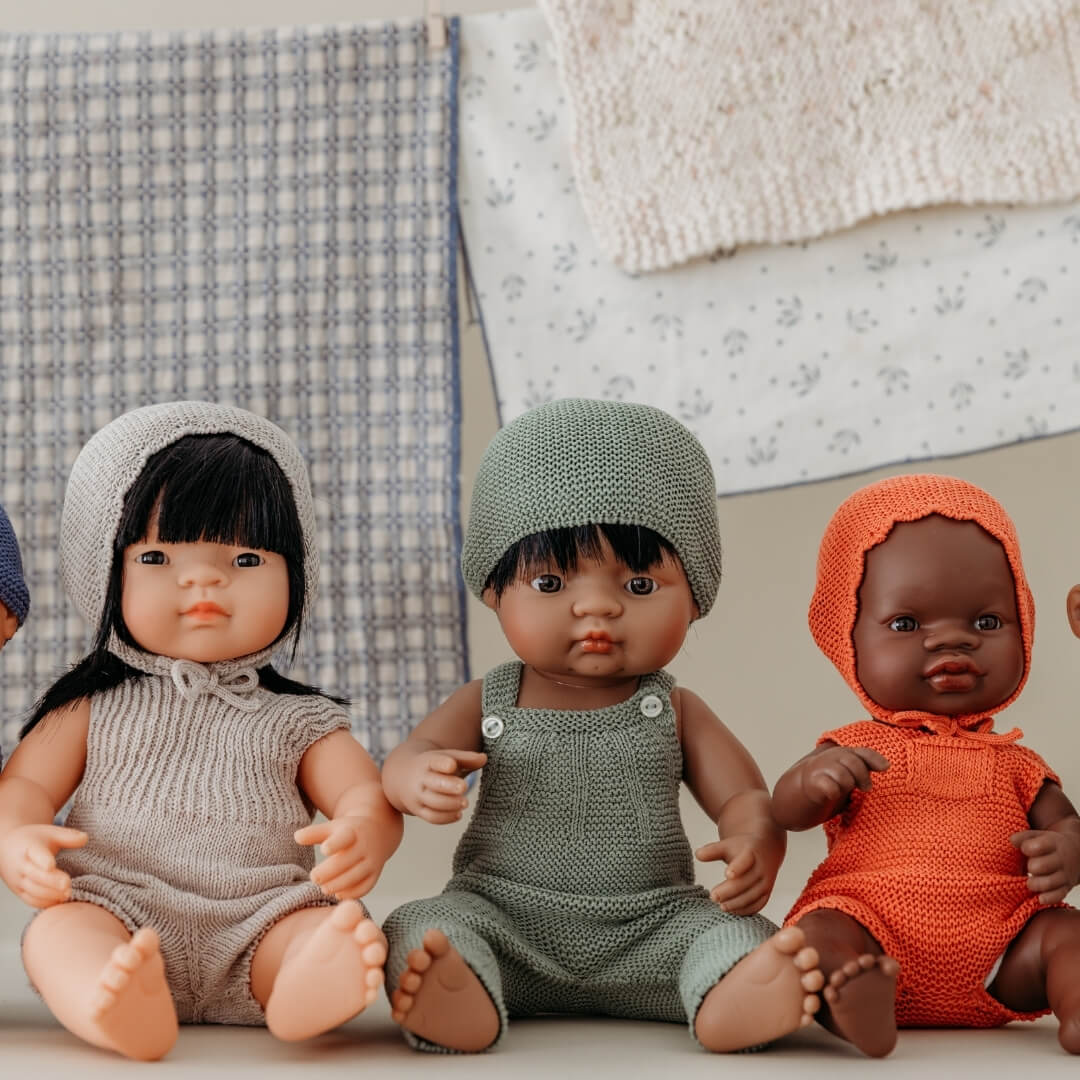 Knit Doll Outfit – 15" Romper & Bonnet