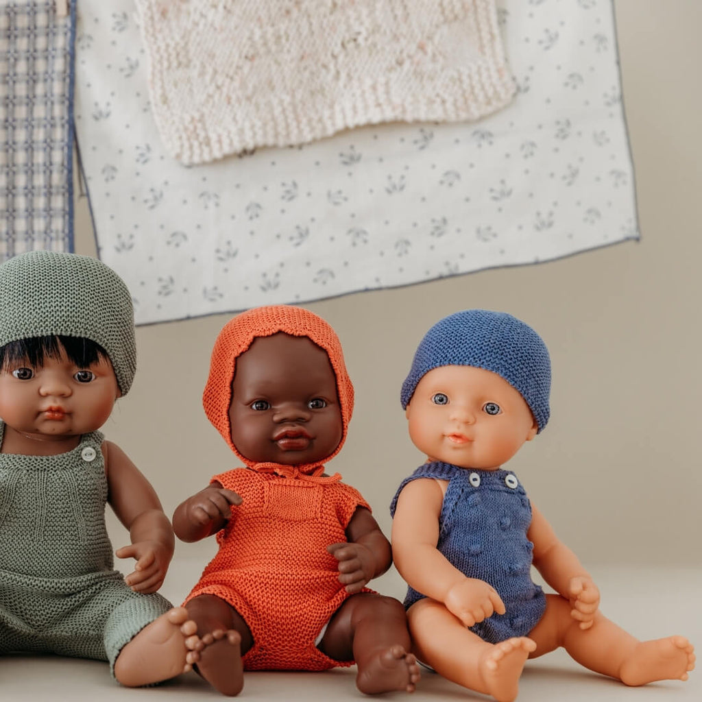 Red Knit Doll Romper and Bonnet Set  - 12"