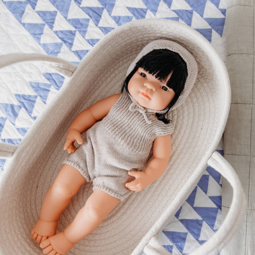 Knit Doll Outfit – 15" Romper & Bonnet
