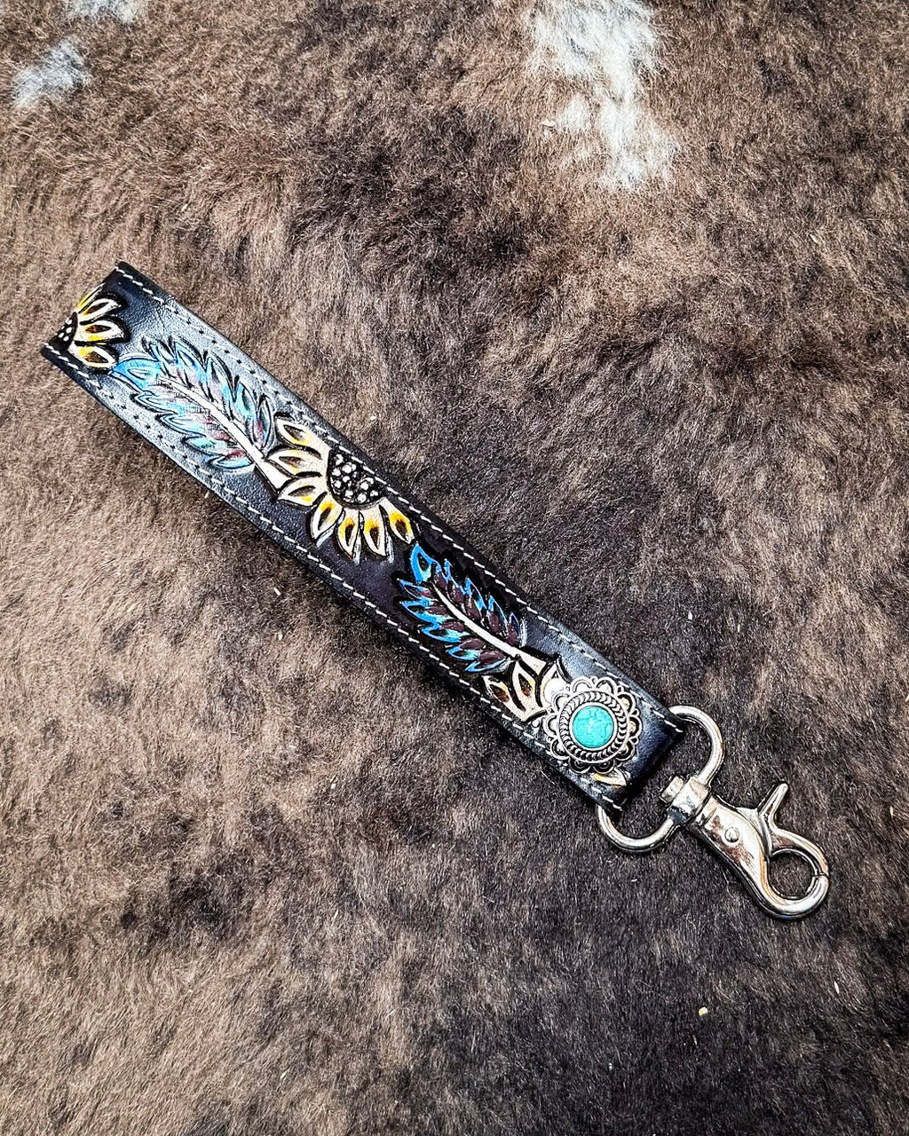Cheyenne Bloom Hand-Tooled Key Fob by Myra Bag