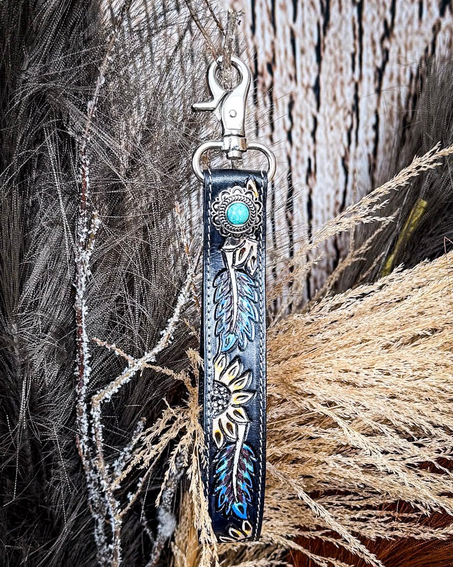 Cheyenne Bloom Hand-Tooled Key Fob by Myra Bag