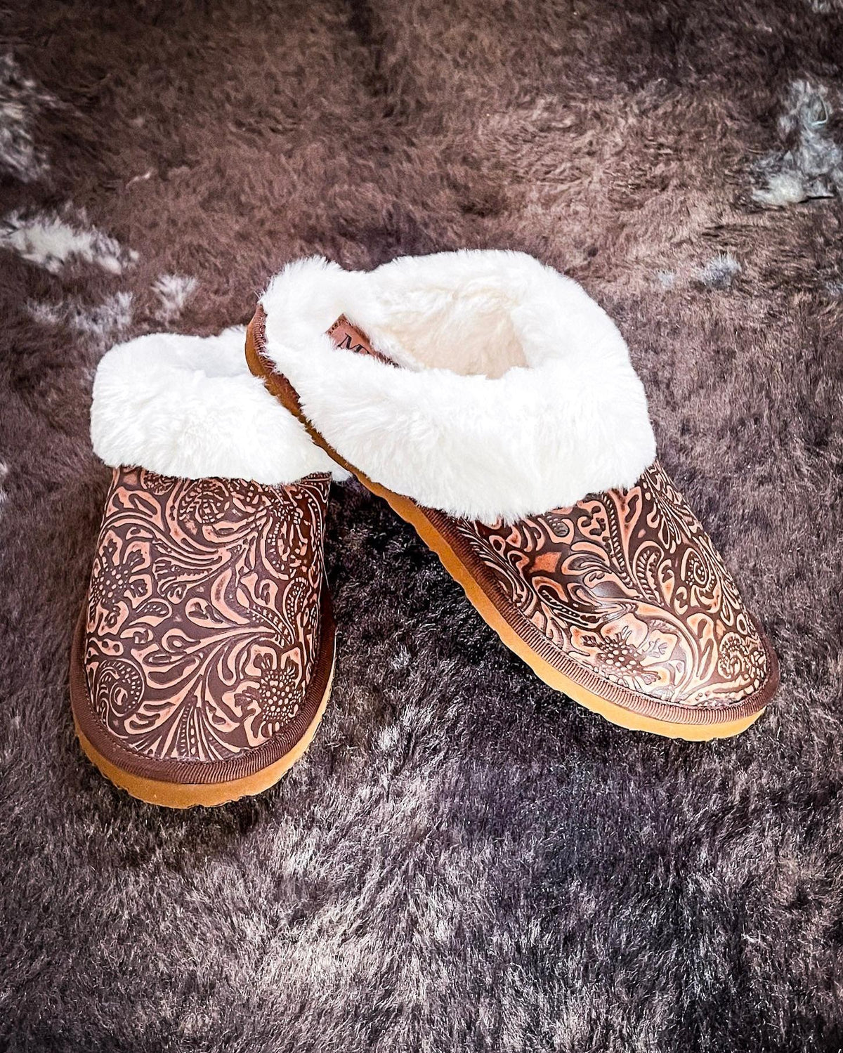 Classic Lined Brown Leather Slippers by Myra Bag