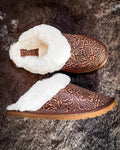 Classic Lined Brown Leather Slippers by Myra Bag