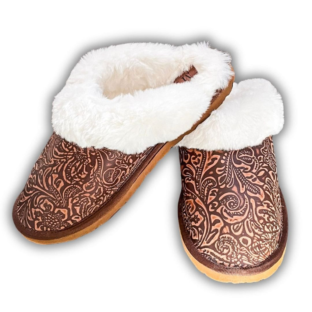 Classic Lined Brown Leather Slippers by Myra Bag