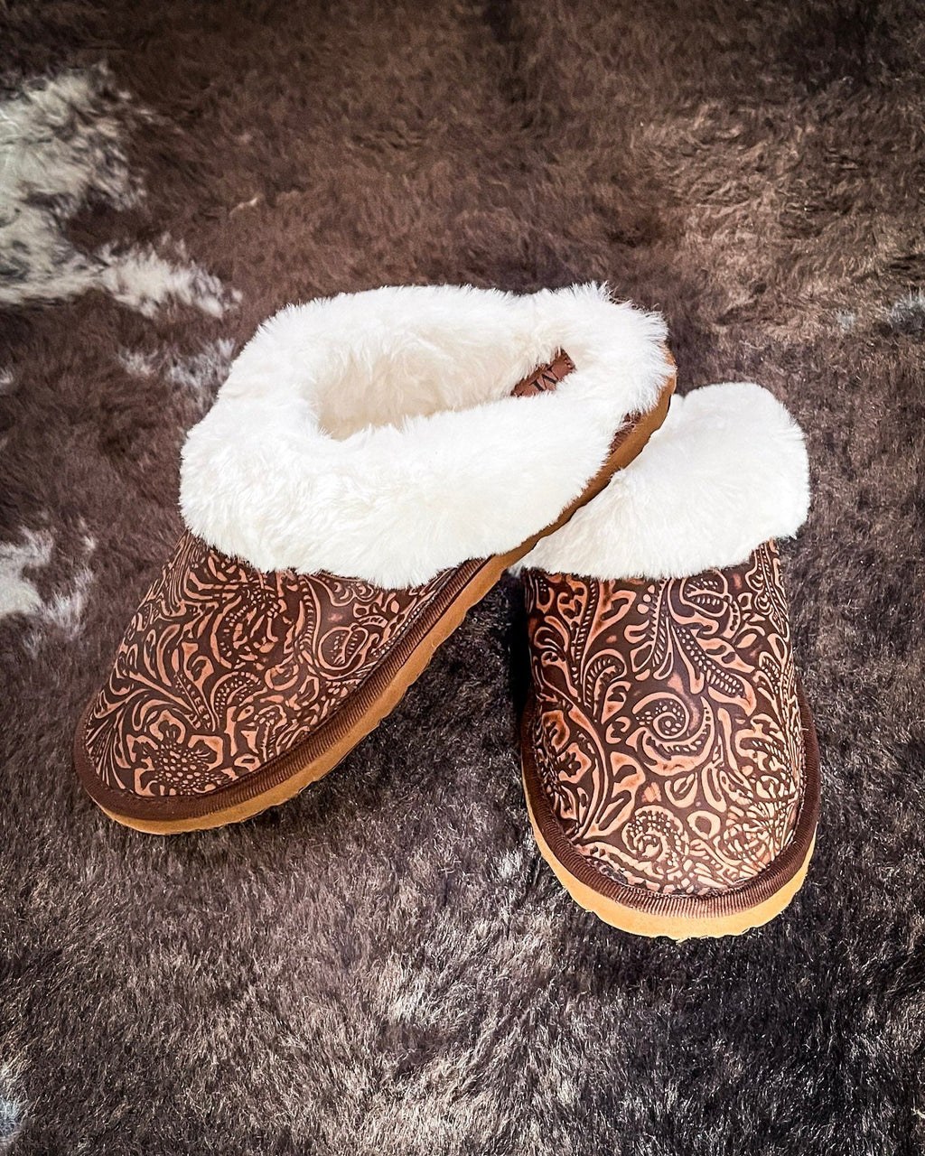 Classic Lined Brown Leather Slippers by Myra Bag