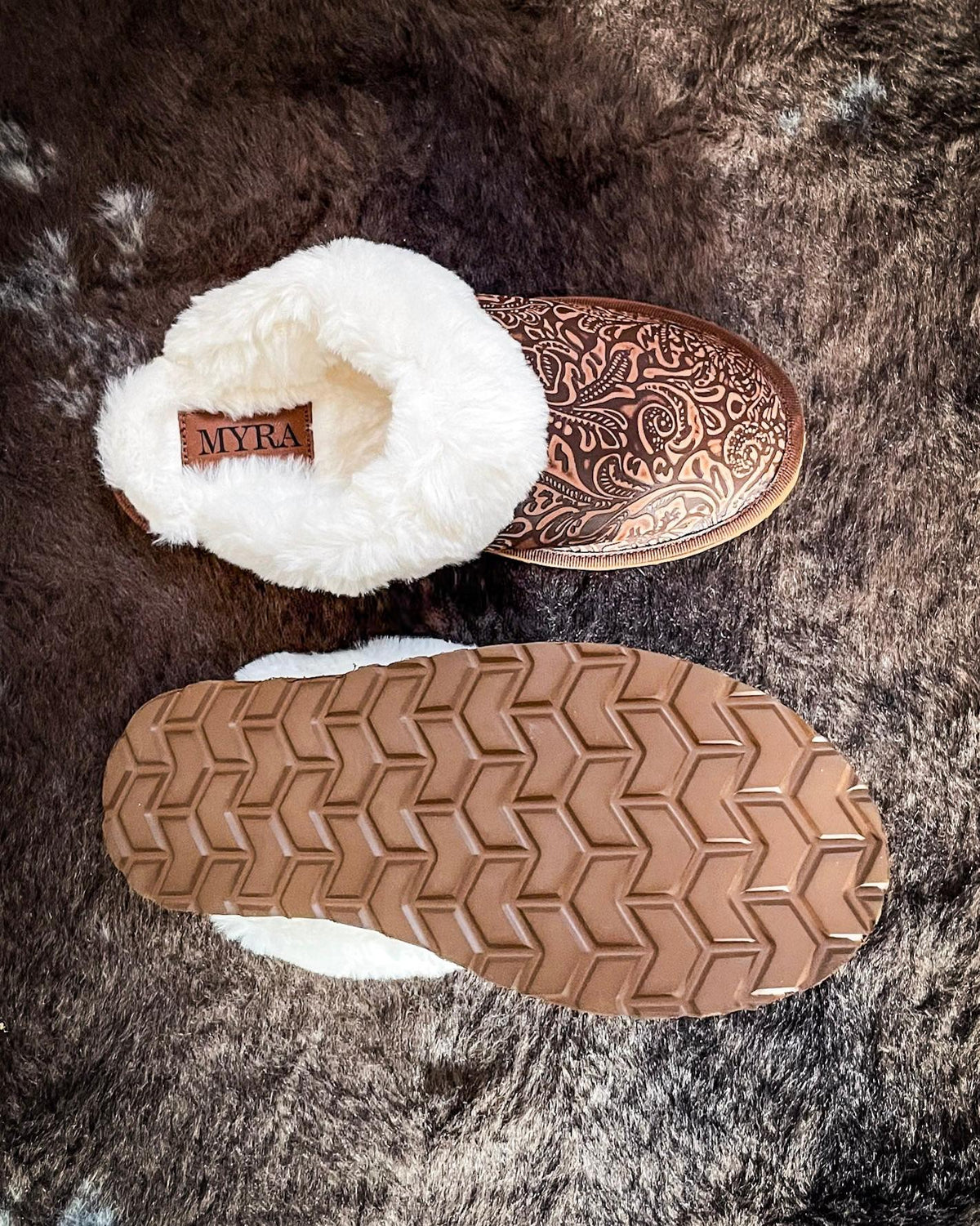 Classic Lined Brown Leather Slippers by Myra Bag