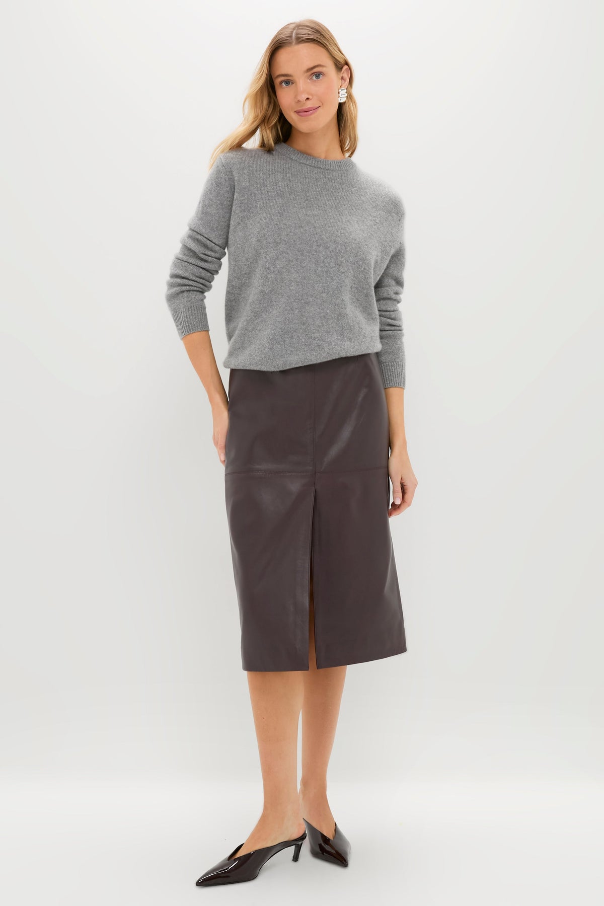 Bordeaux Leather Felindra Midi Skirt