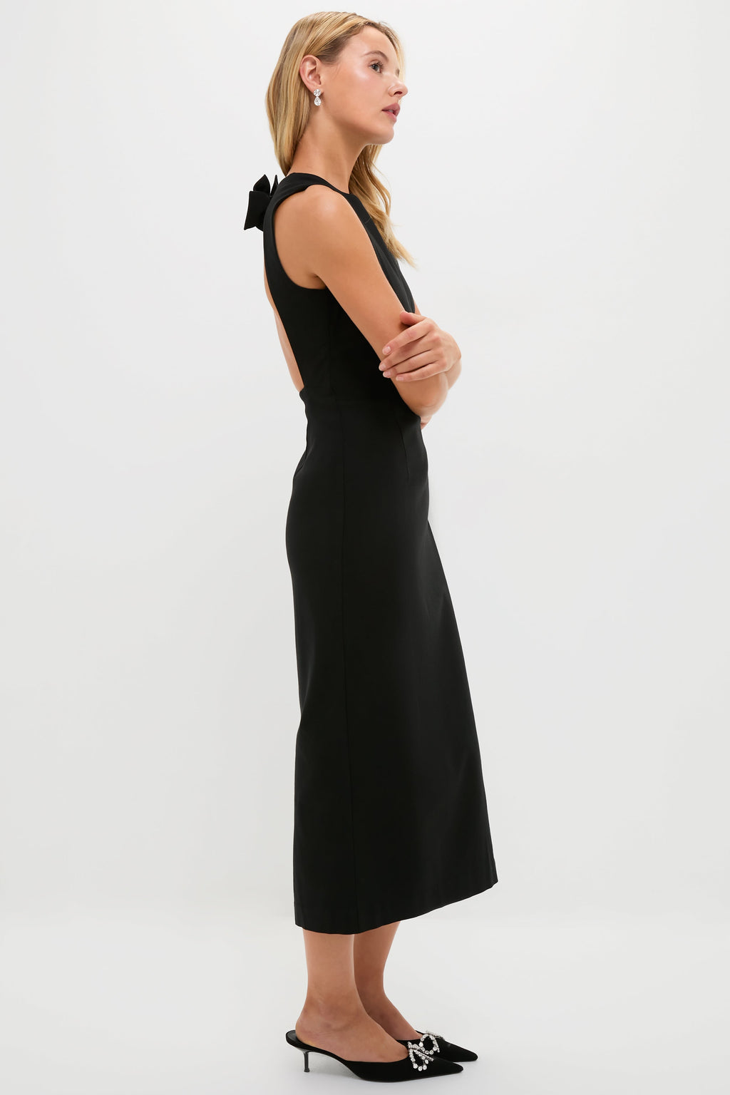 Black Open Back Bow Ambrose Midi Dress