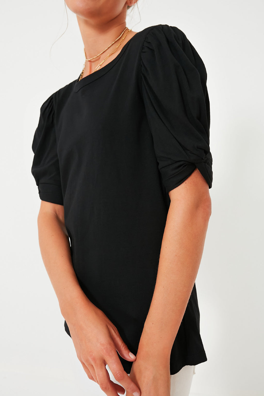 Black Vesty Puff Short Sleeve Crewneck