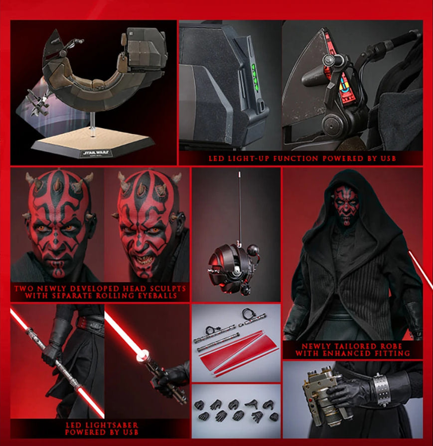 READY🔥Hot Toys Star Wars MMS749 MMS749b Episode I The Phantom Menace Darth Maul with Sith Speeder 1/6 Collector & Special Edition