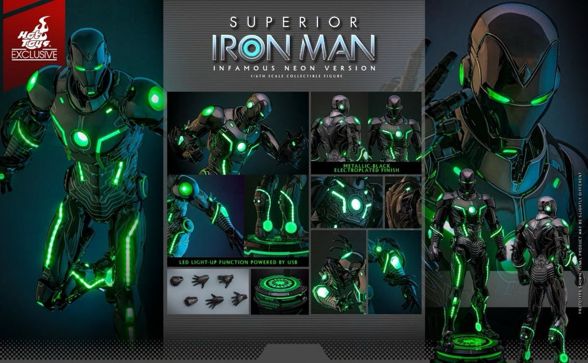 READY🔥Hot Toys CMS036D83 Marvel Comics Superior Iron Man (Infamous Neon Version) [Hot Toys Exclusive] 1/6th scale Collectible Figure