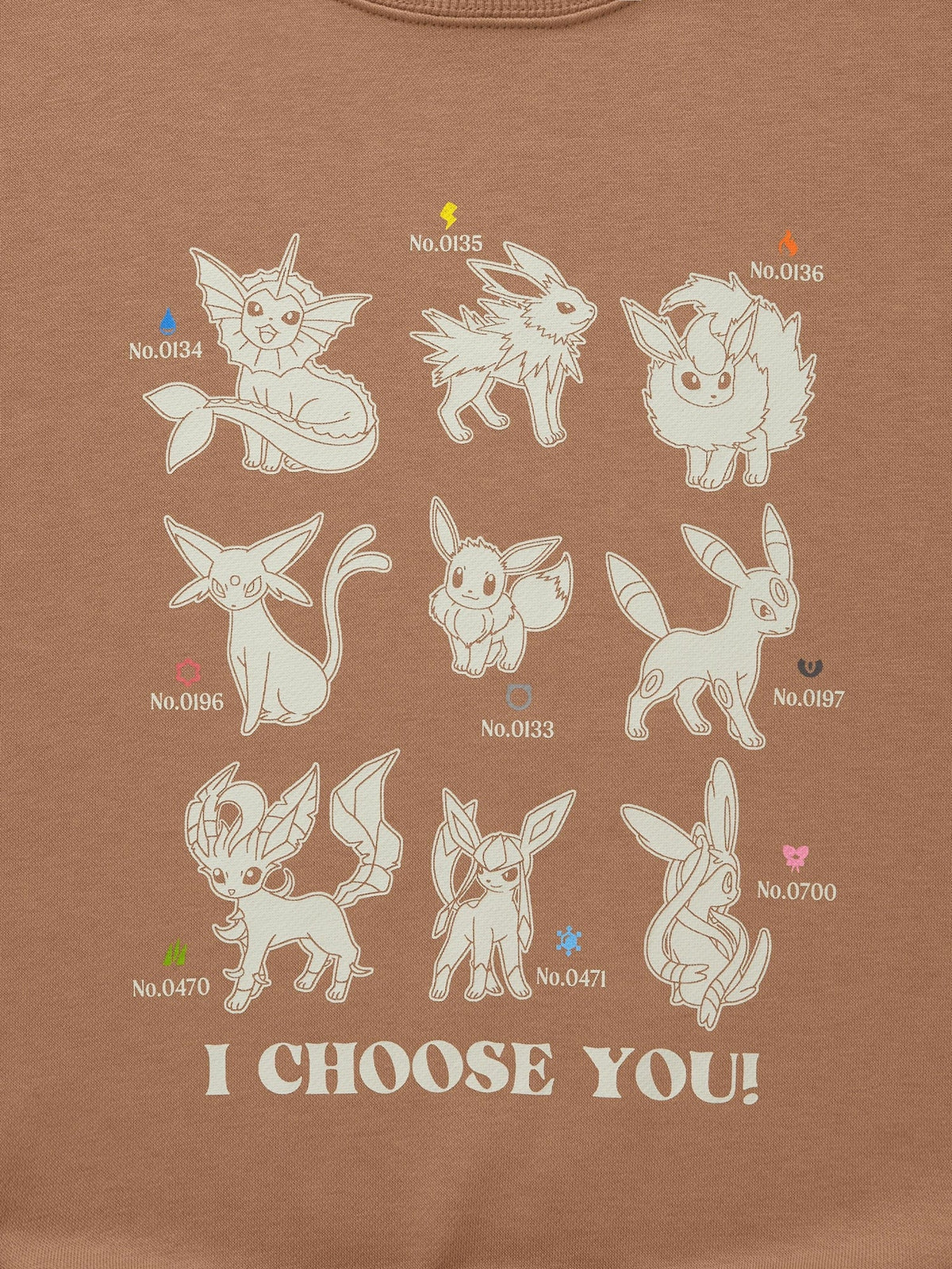 Pokemon x GU Eevee & Evolutions Kids Sweatshirt — Brown [Pre-Order Oct 2026]