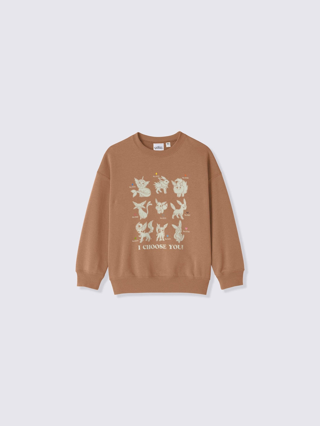 Pokemon x GU Eevee & Evolutions Kids Sweatshirt — Brown [Pre-Order Oct 2026]