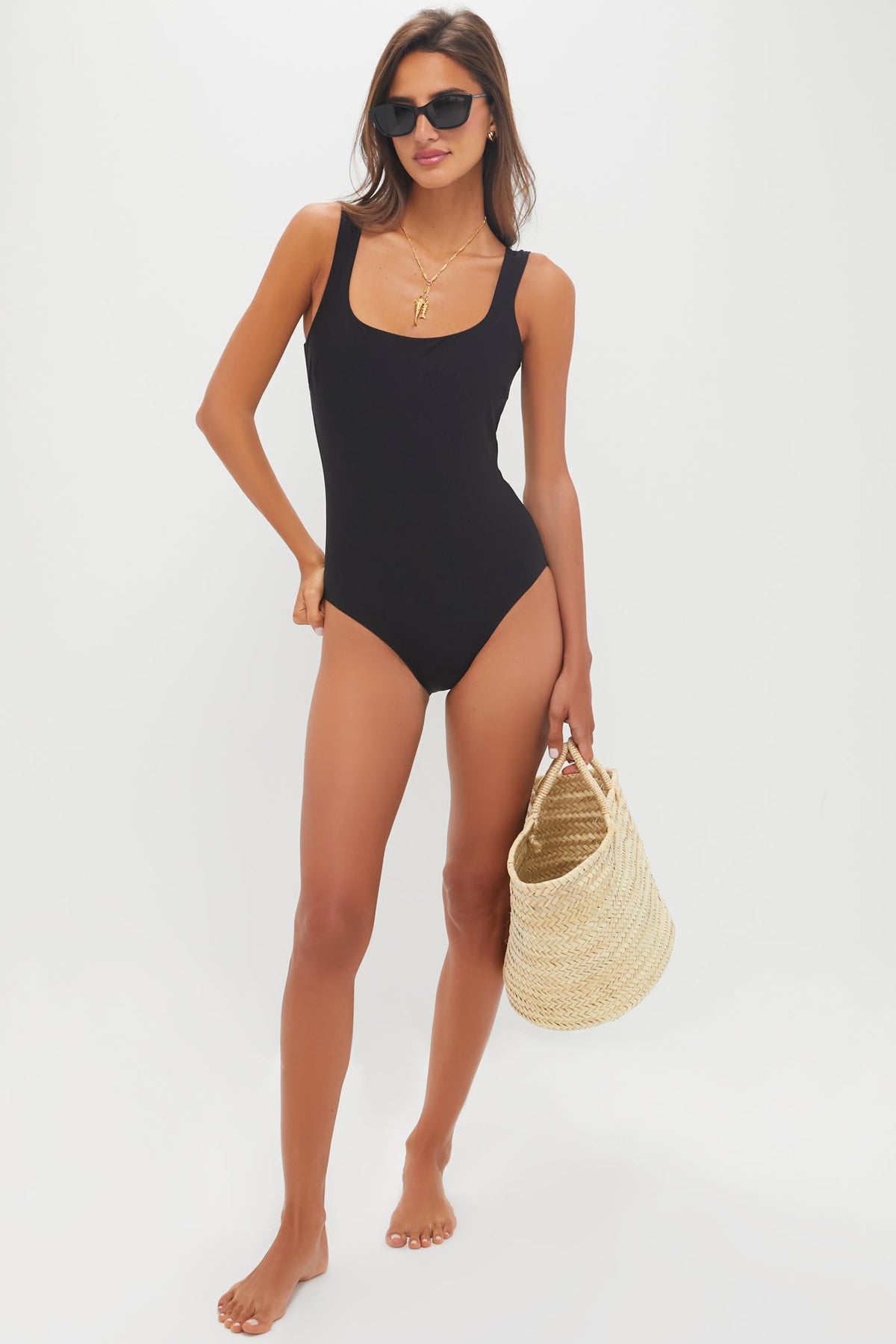 Black Sculpting Square Neck Swim Suit