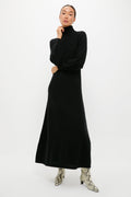 Black Cashmere Turtleneck Maxi Dress
