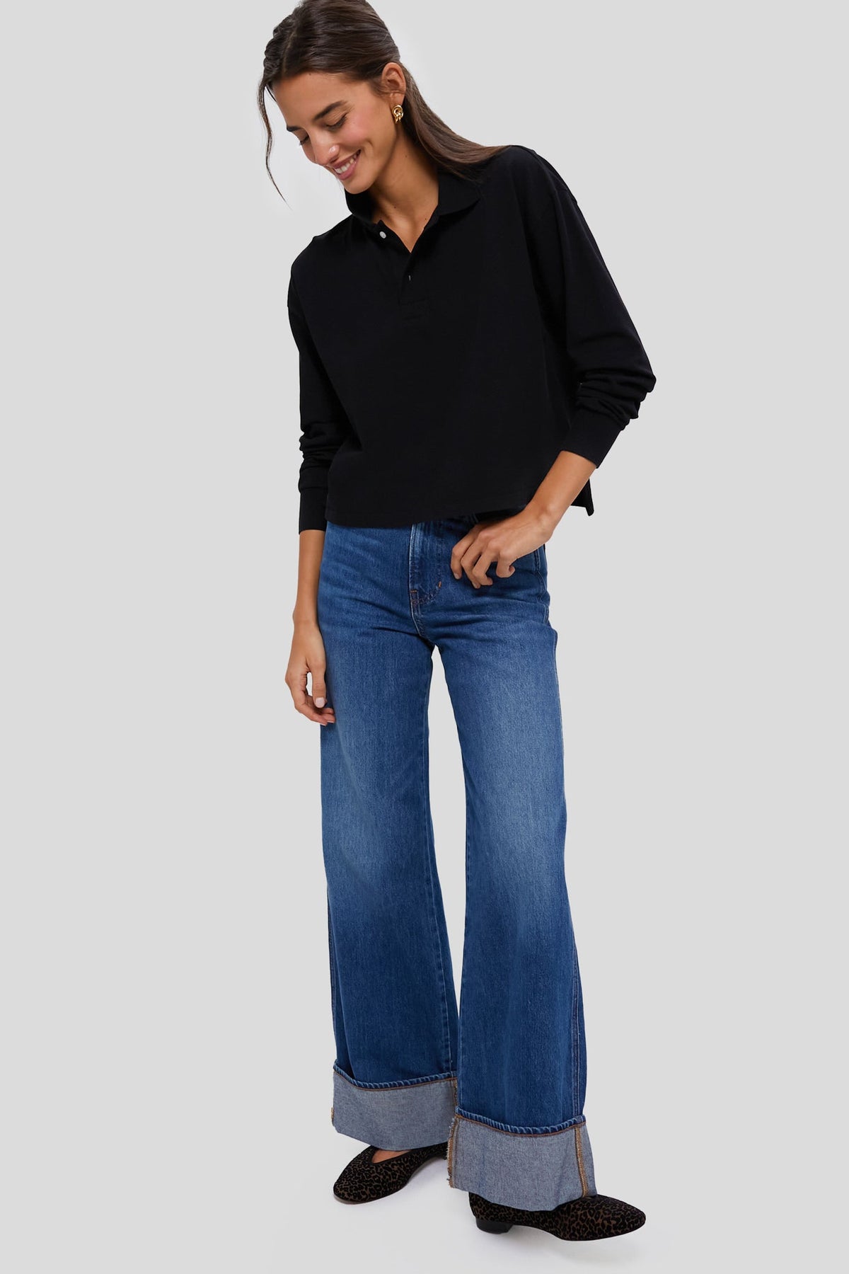 Black Long Sleeve Pique Holmes Boyfriend Polo