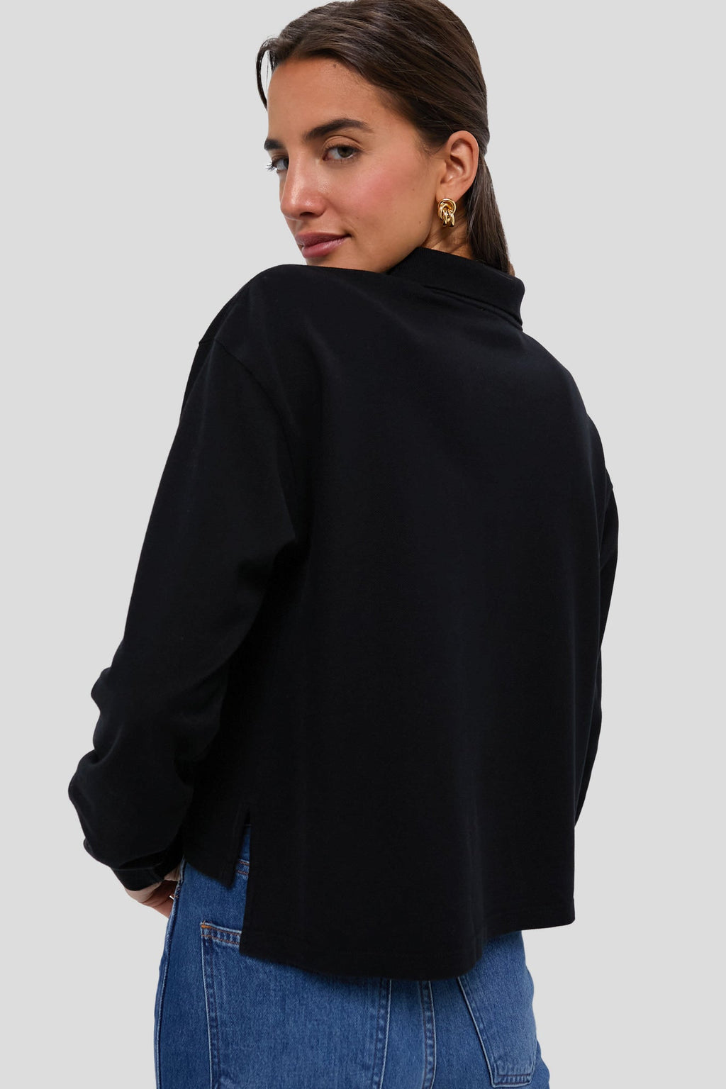 Black Long Sleeve Pique Holmes Boyfriend Polo