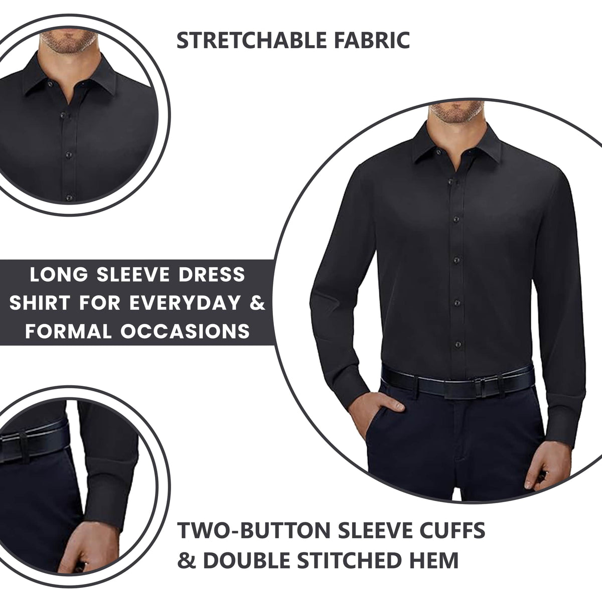 Galaxy James Tailor Men's  Slim Fit Long Sleeve Stretch Dress Shirt