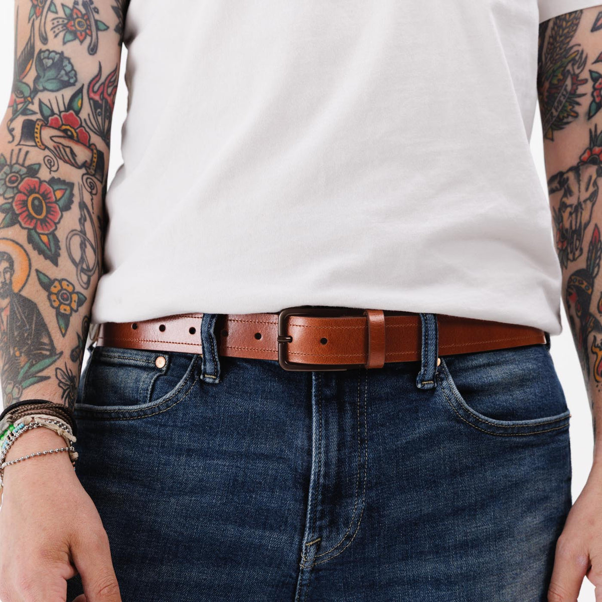 Men's Top Stitch Leather Belt