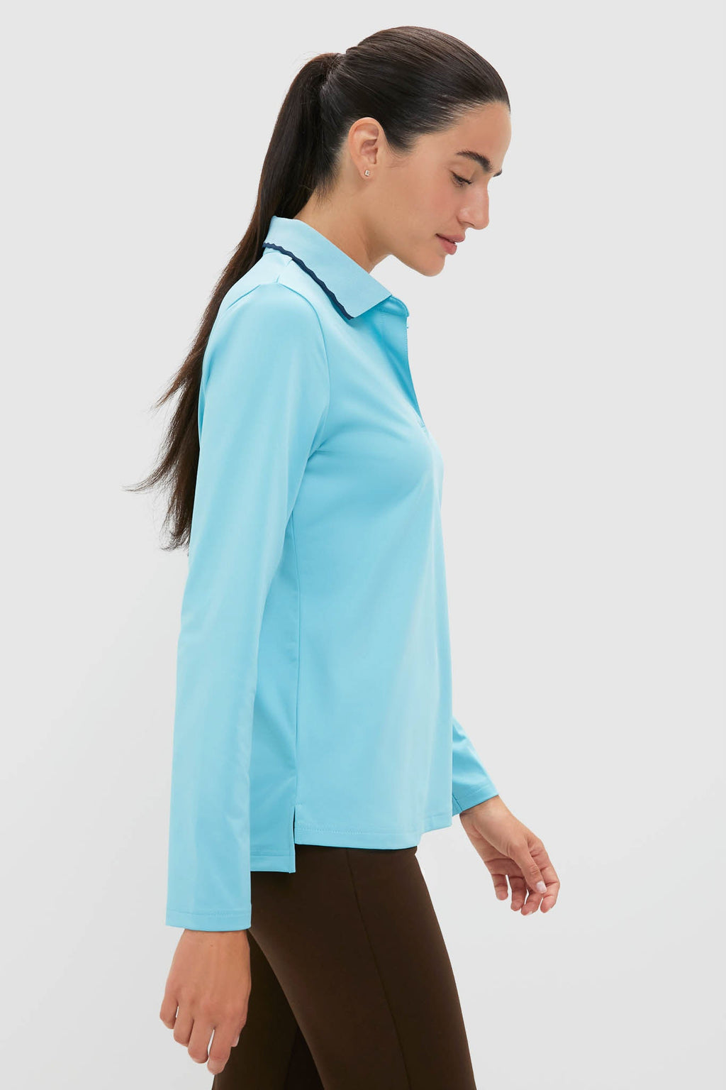Bright Blue Long Sleeve Performance Jersey Caroline Polo