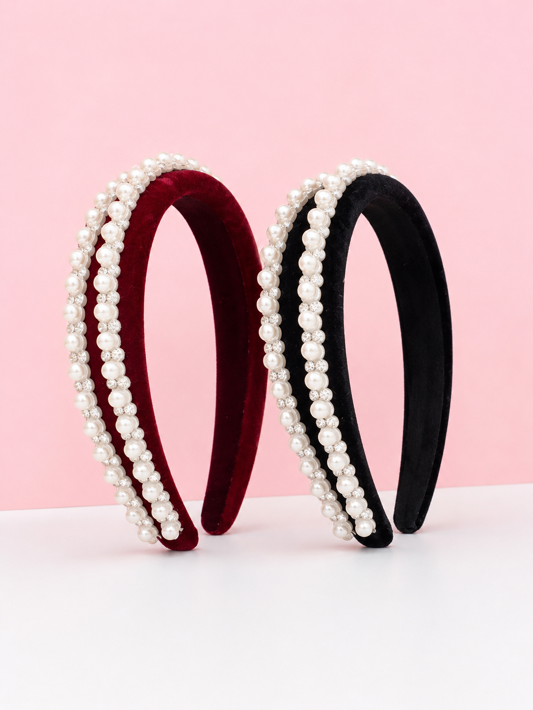 Black Pearl & Crystal Velvet Headband