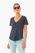 Black Organic Cotton V Neck Tee