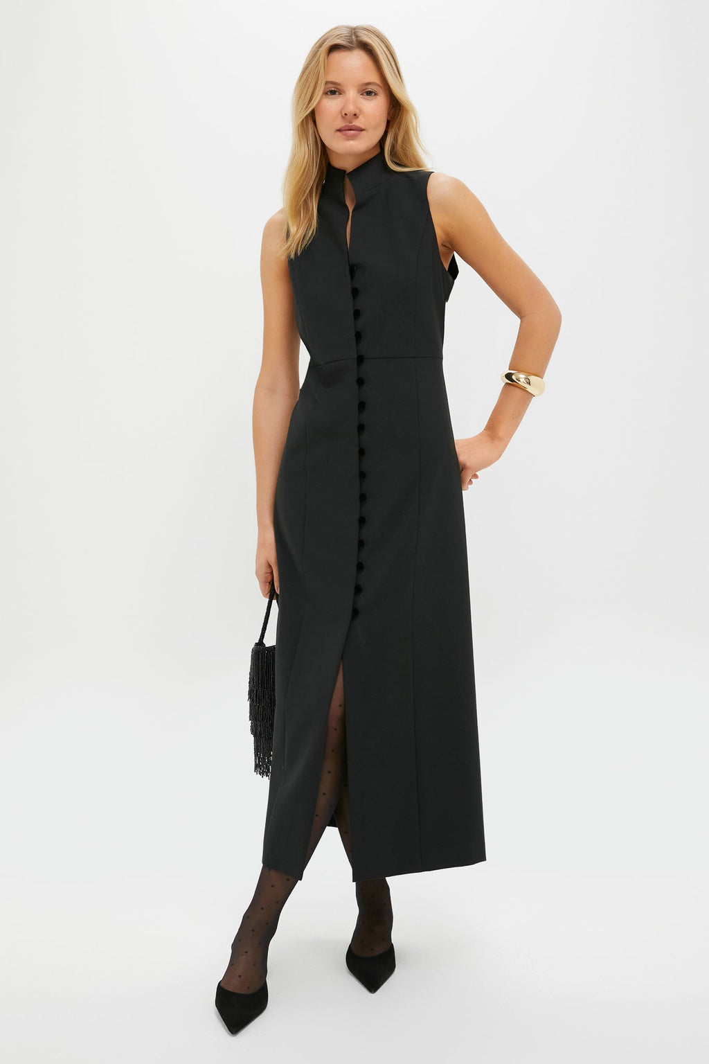 Black Velvet Button Leighton Dress