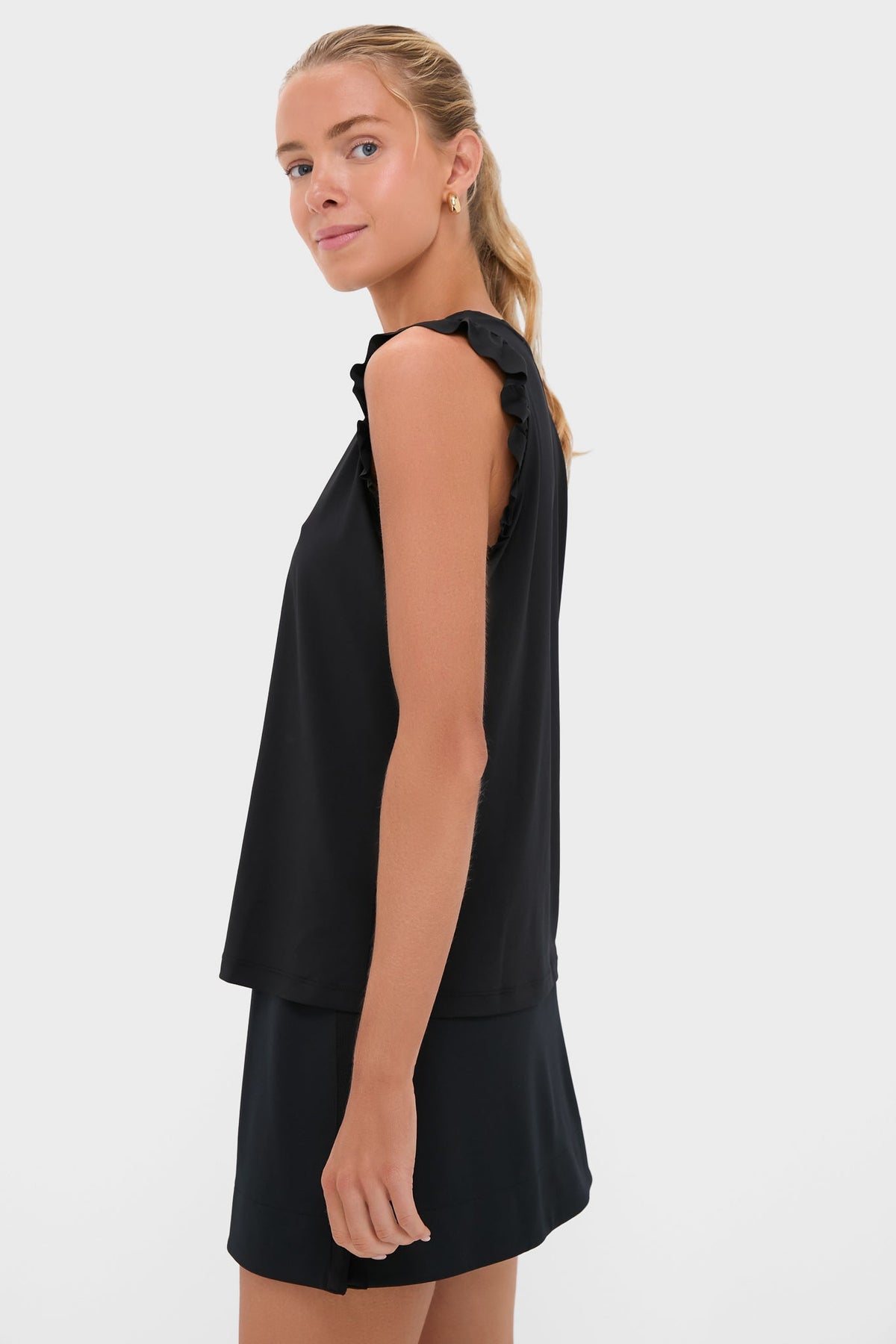 Black Ruffle Performance Jersey Lea Tank