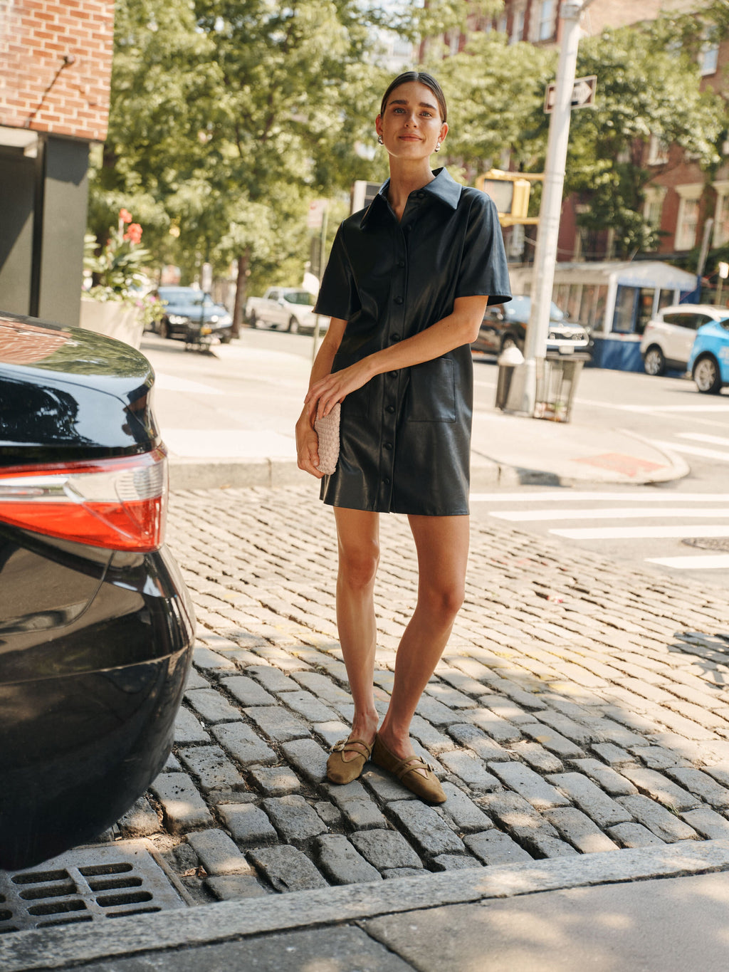 Black Leather Violetta Shirt Dress