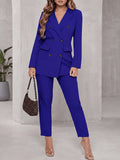 Women's Two Piece Double Breasted Blazer Pant Suit with Notched Lapels for Office and Business Outfits
