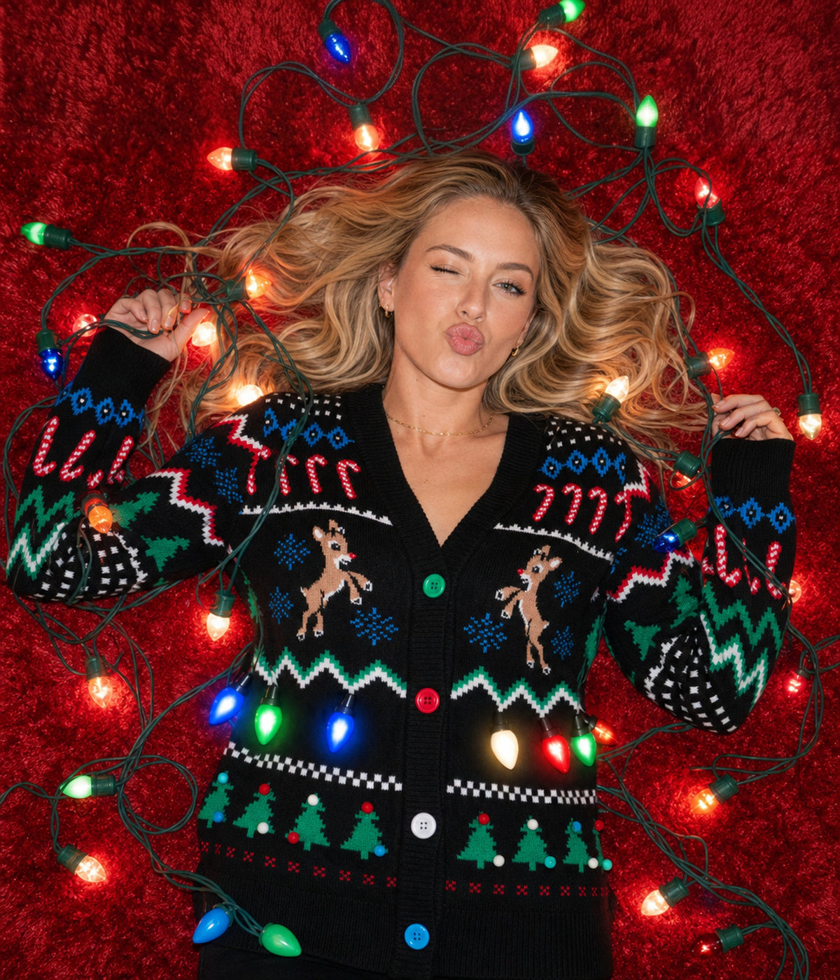 Women's Fair Isle Rudolph Light Up Christmas Cardigan Sweater