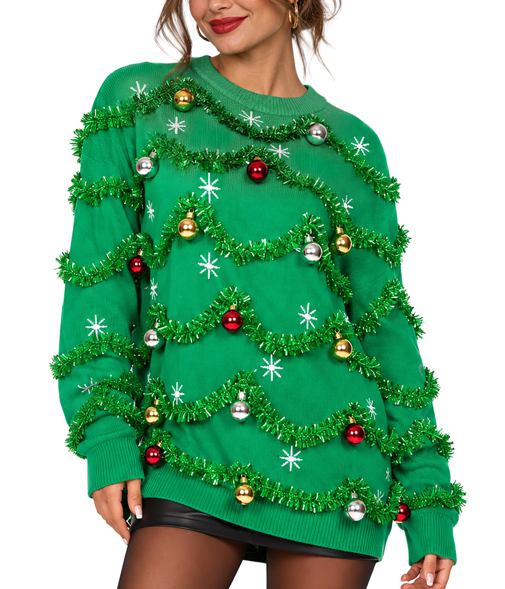 Women's Gaudy Garland Oversized Christmas Sweater
