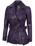 Women’s Purple Asymmetrical Lambskin Leather Jacket