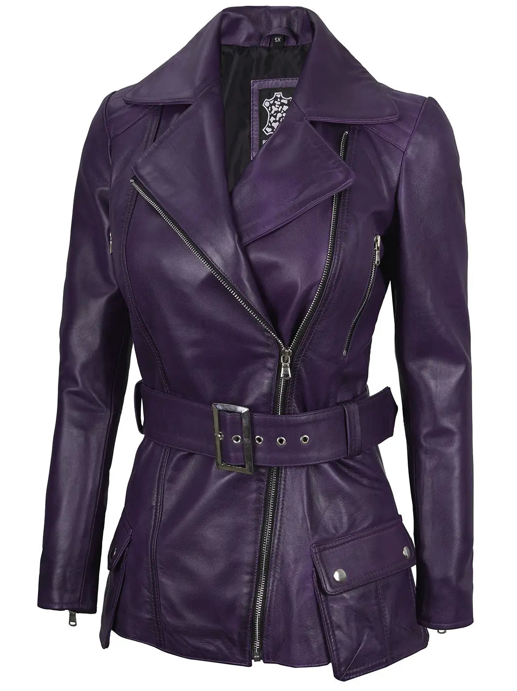 Women’s Purple Asymmetrical Lambskin Leather Jacket