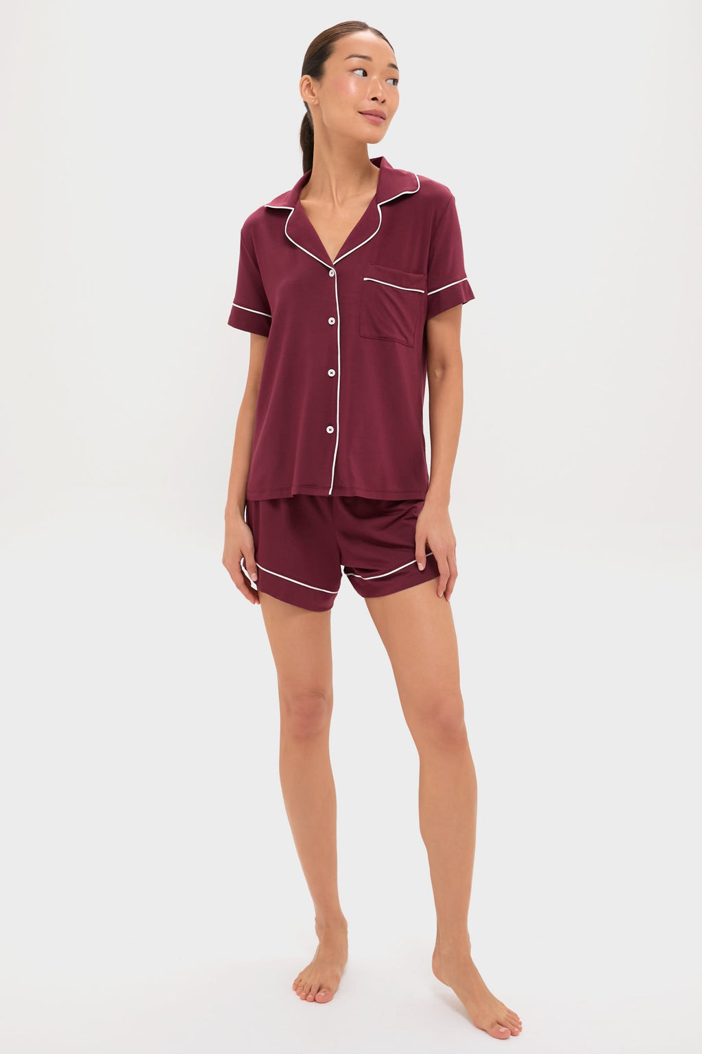 Bordeaux and Ivory Gisele Relaxed Short PJ Set