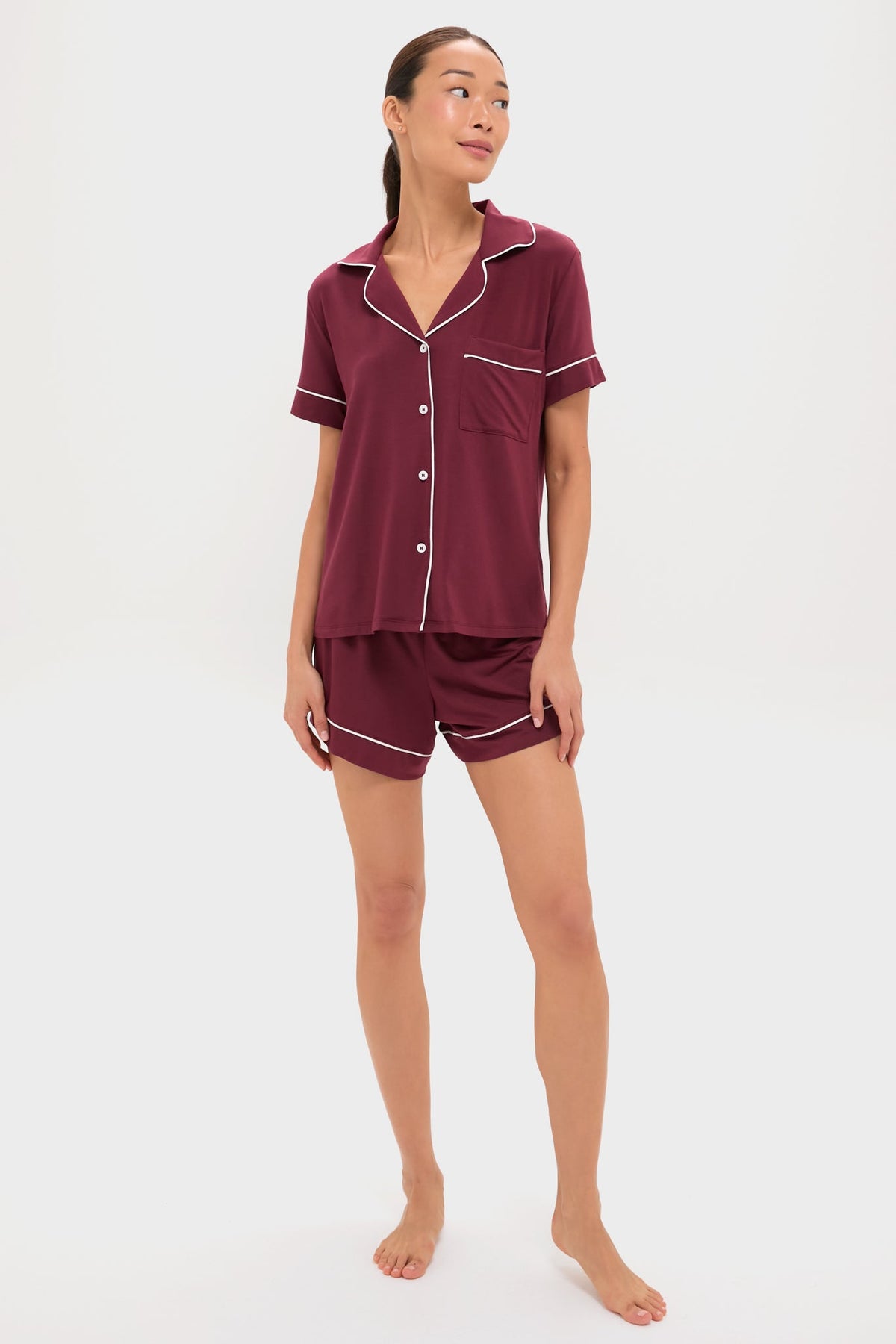 Bordeaux and Ivory Gisele Relaxed Short PJ Set