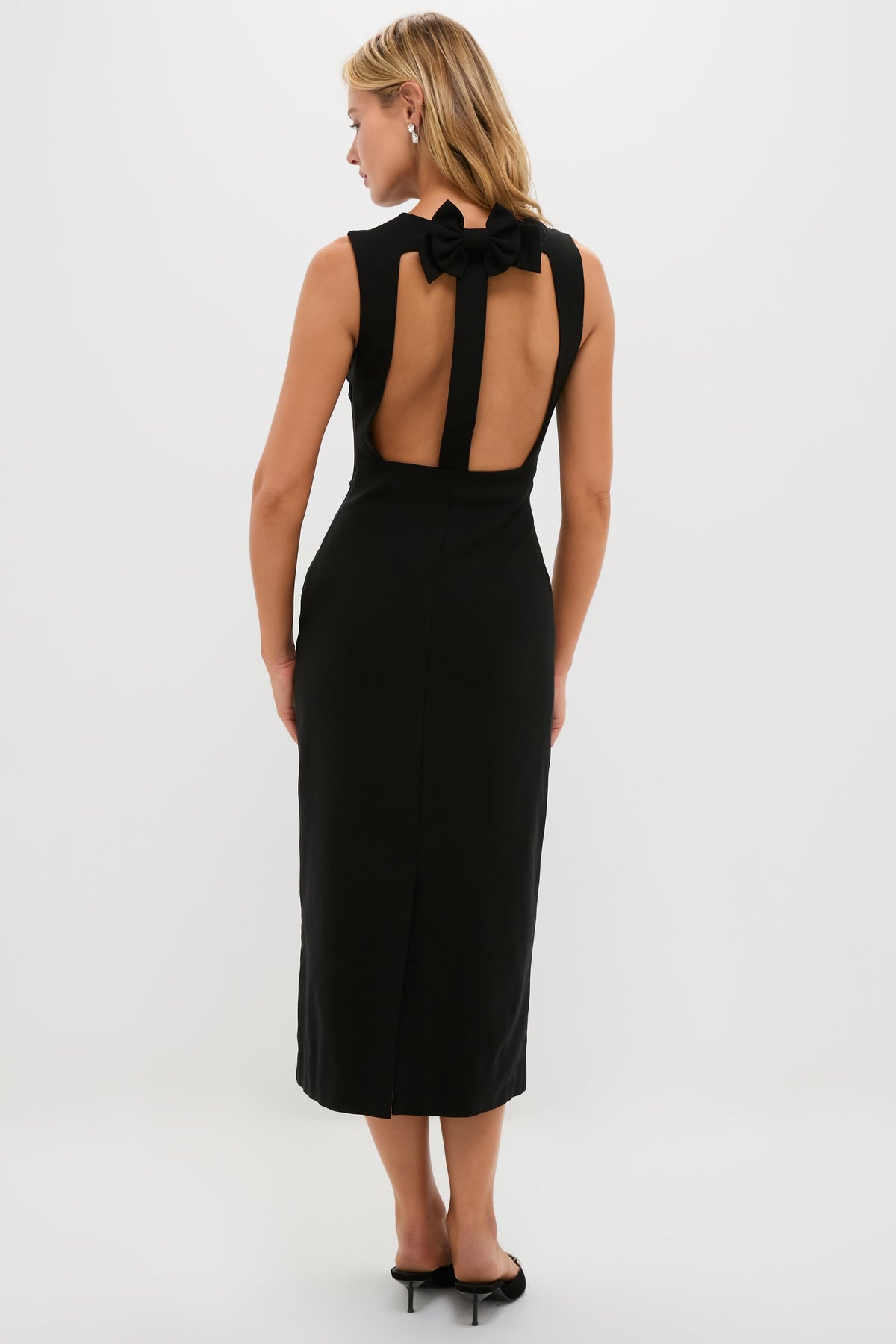 Black Open Back Bow Ambrose Midi Dress